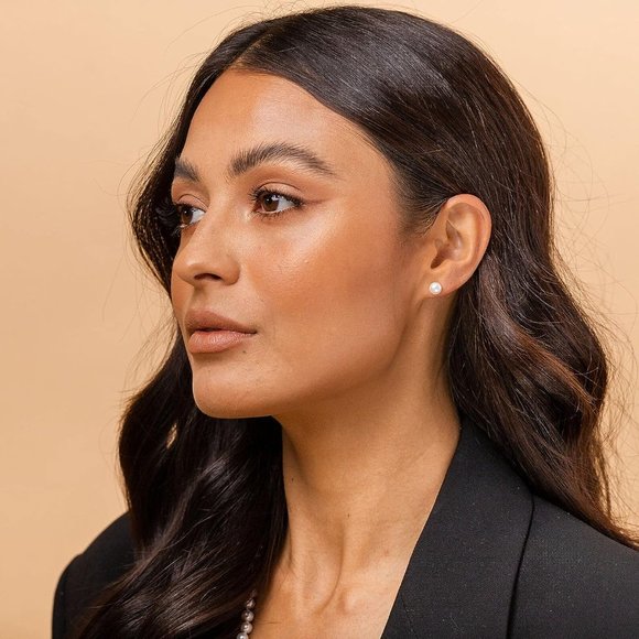 Womens Sterling Silver 14K Gold Plated Handpicked Freshwater Stud Pearl Earrings - Picture 2 of 13